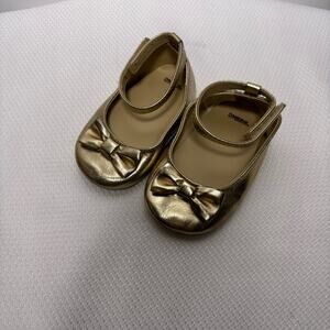 Gymboree Shiny Gold Bow Ankle Strap Toddler Flats Size 4